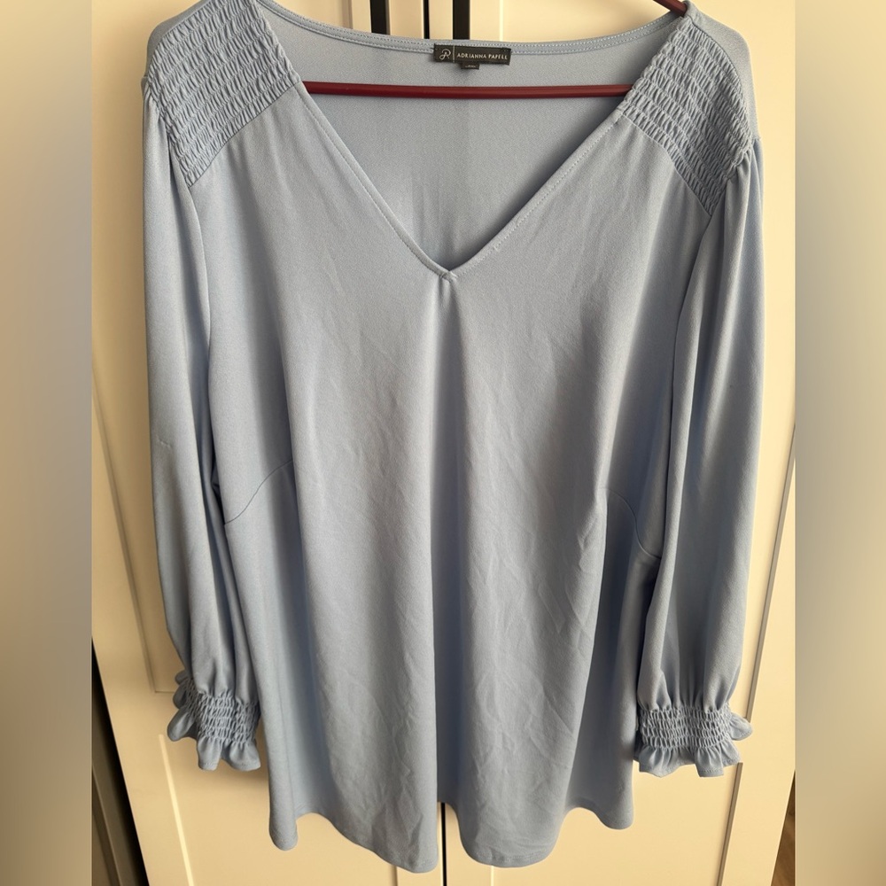 Adrianna Papell Sky Blue V-Neck Blouse
